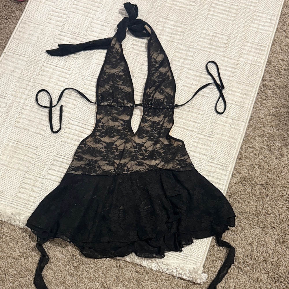 Black Lace Halter Babydoll Lingerie
